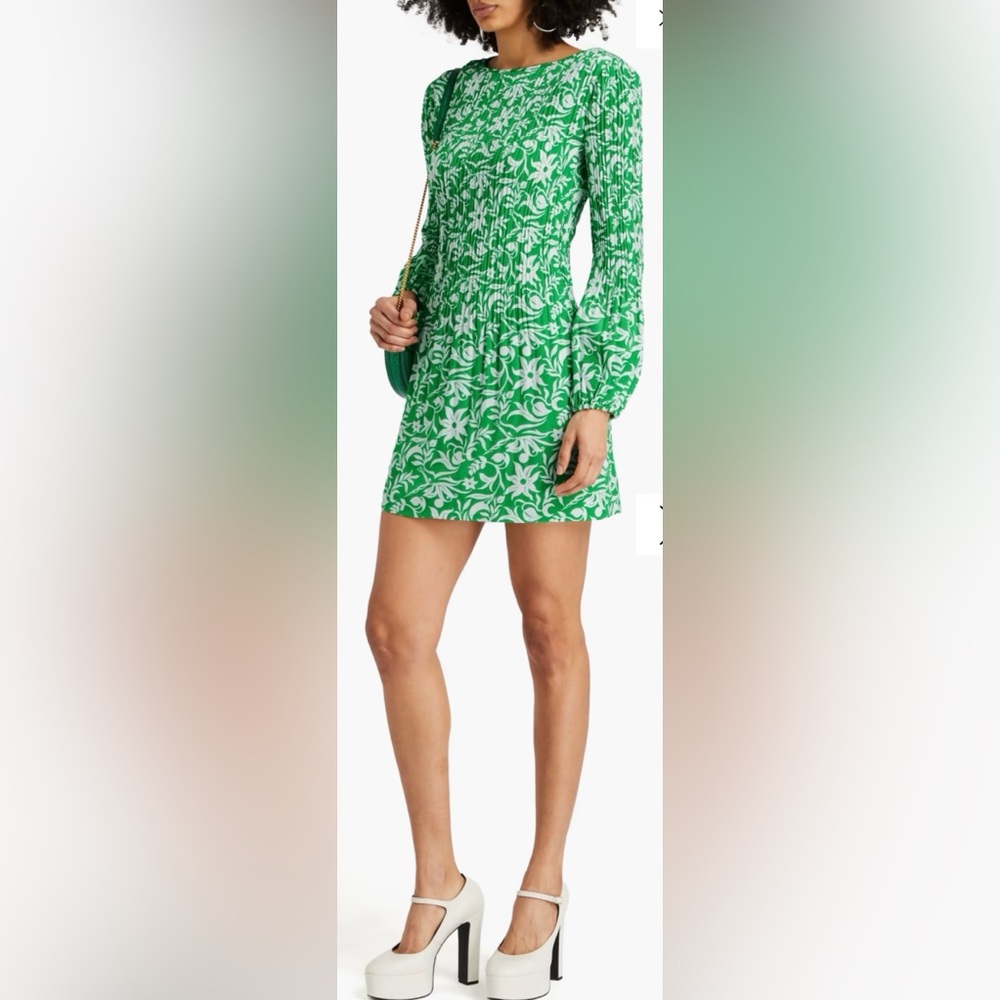 Maje Green and White Floral Mini Dress